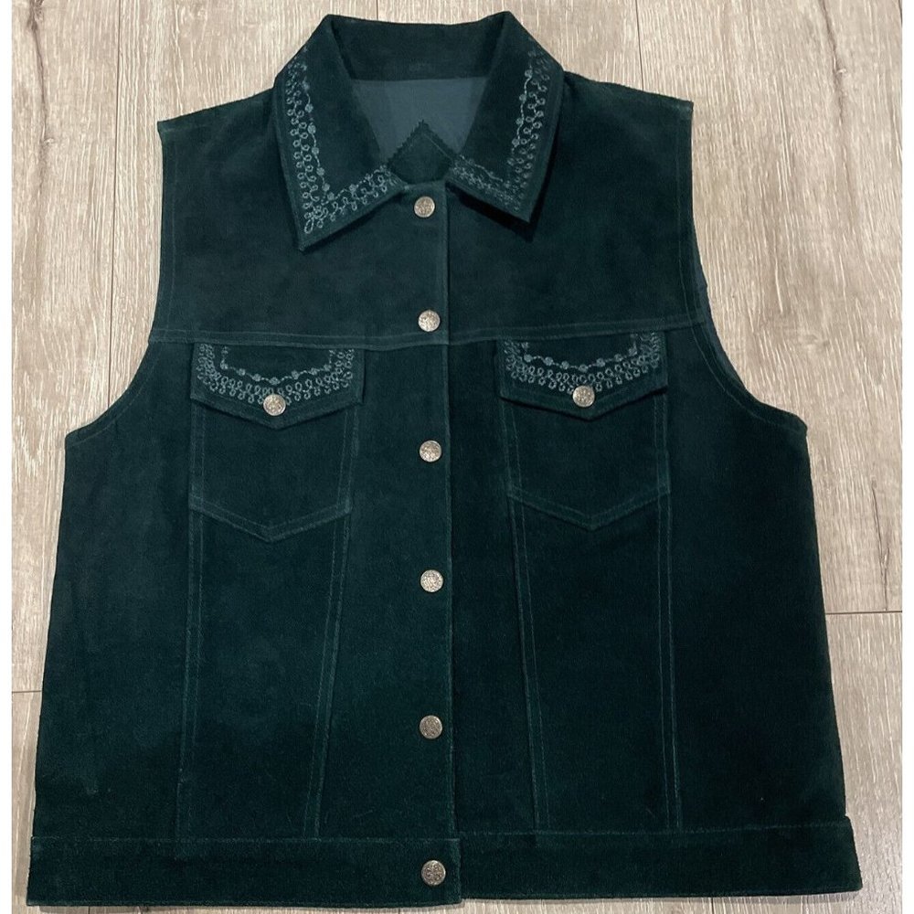 Womens Dark Green Suede Button-Front Vest